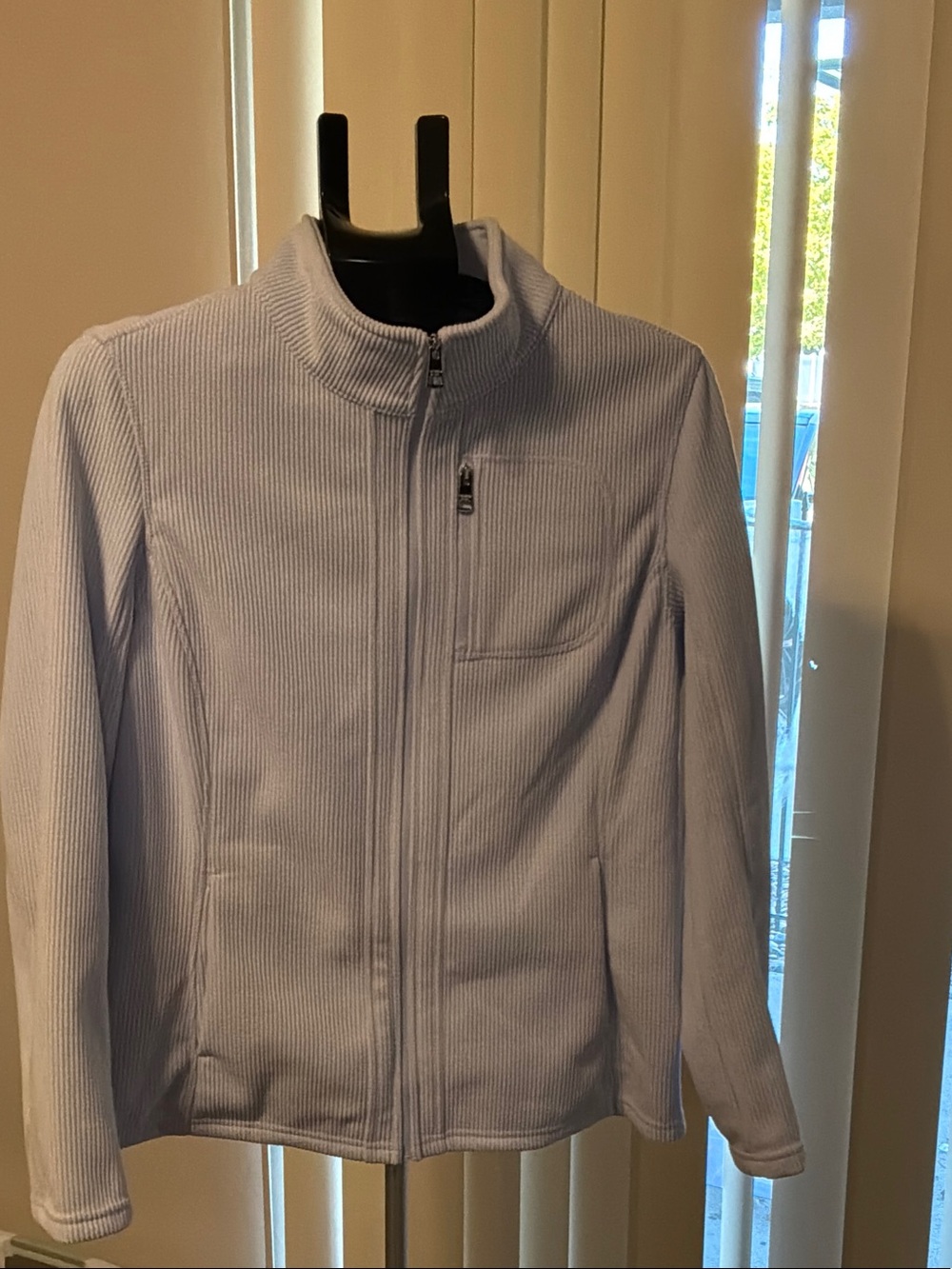Andrew Marc Light Blue Ribbed Full-Zip Bomber Jacket